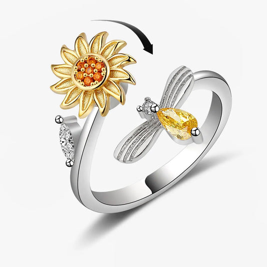 Spinning Bee Sunflower Ring